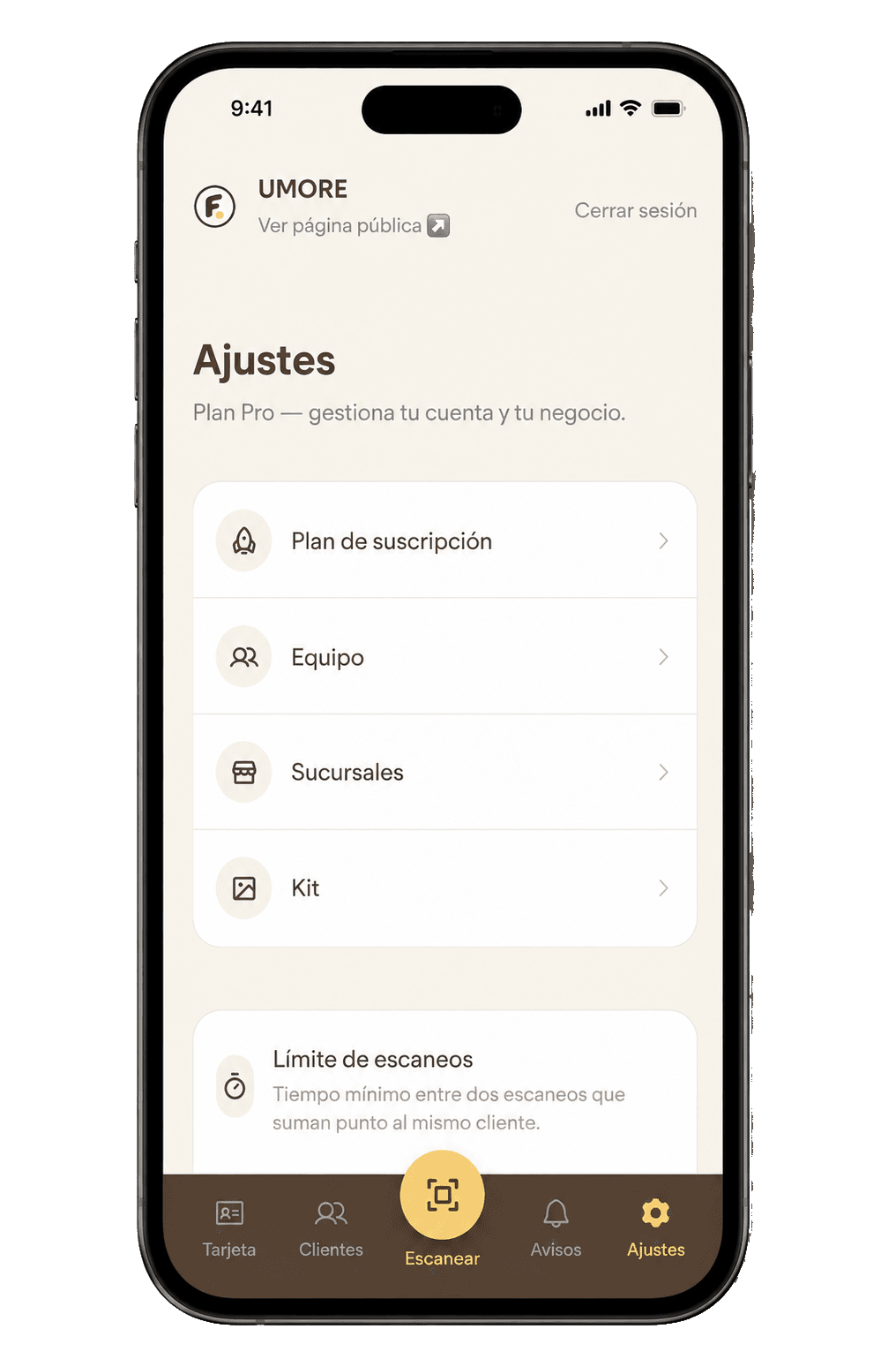 Panel de ajustes de cuenta y suscripción en Fidelao