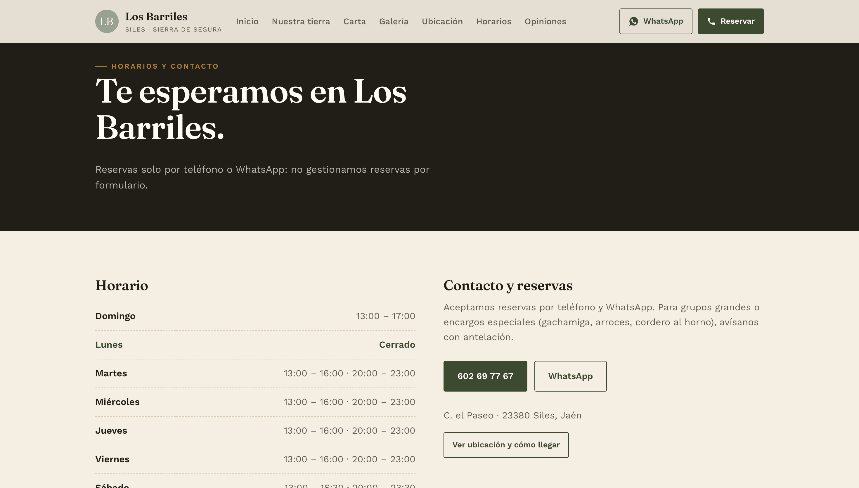 Horarios y contacto con reserva por teléfono y WhatsApp en Los Barriles