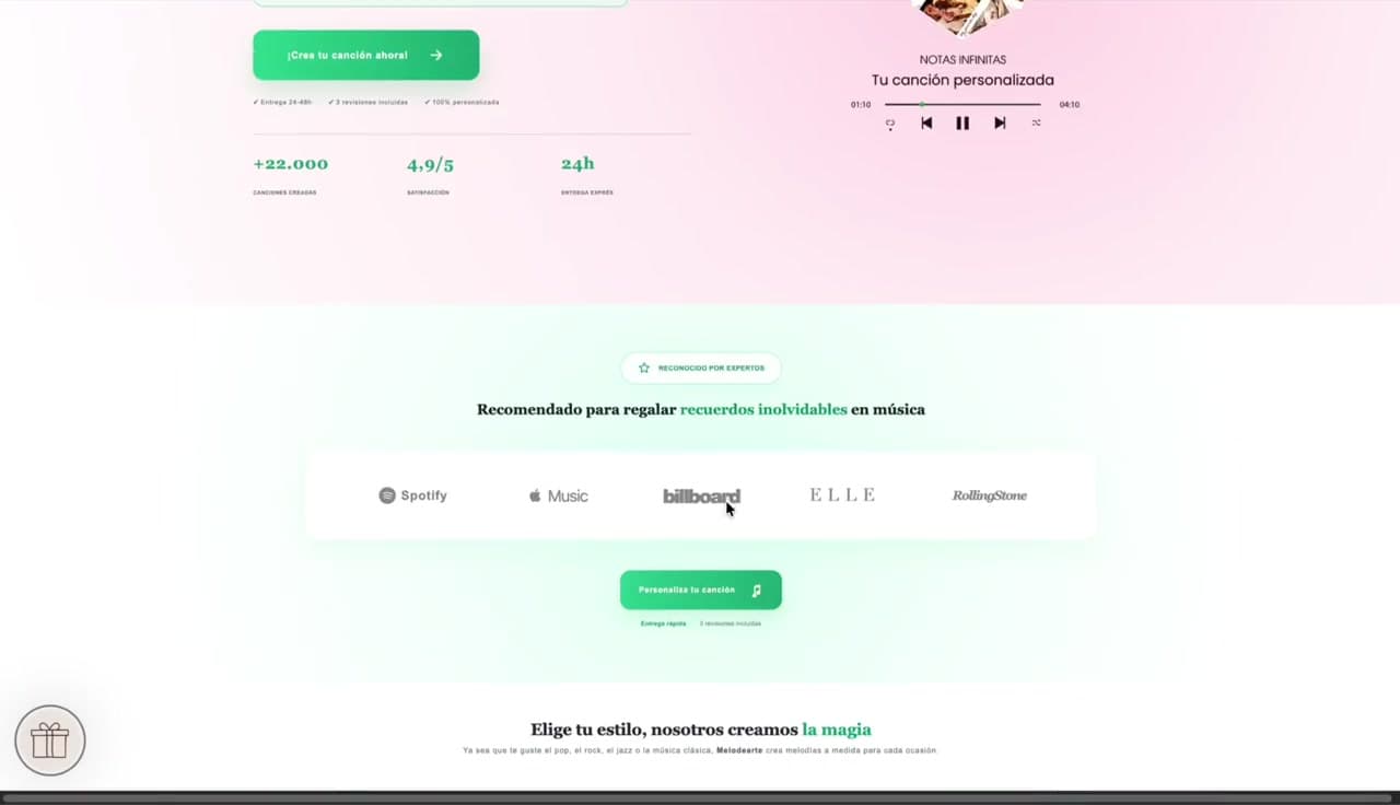 Sección de confianza con menciones en Spotify, Apple Music, Billboard, Elle y Rolling Stone en Melodearte